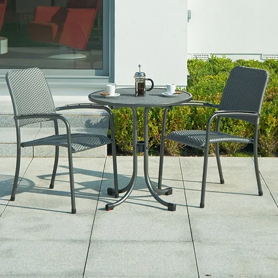 Prats Round Bistro Set with 2 Armchairs - Grey, Metal