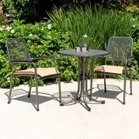 Prats Round Bistro Set with 2 Armchairs - Ochre, Metal