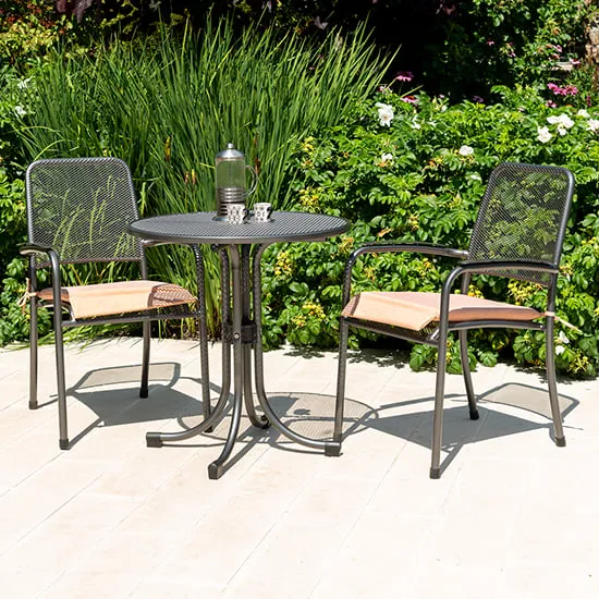 Prats Round Bistro Set with 2 Armchairs - Ochre, Metal