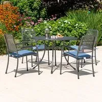 Prats Round Dining Set with 4 Armchairs - Blue, Metal