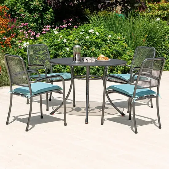 Prats Round Dining Set with 4 Armchairs - Jade, Metal