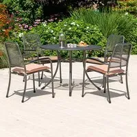 Prats Round Dining Set with 4 Armchairs - Ochre, Metal