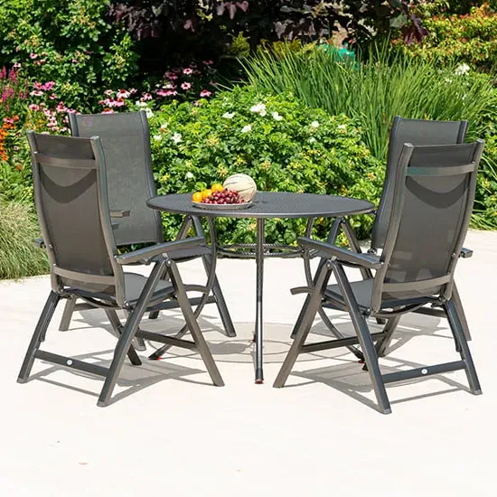 Prats Round Dining Set with 4 Recliners - Grey, Metal image