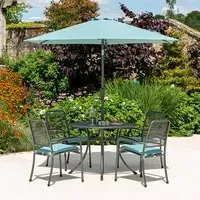 Prats Round Outdoor Dining Set with Parasol - Jade, Metal