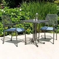 Prats Square Bistro Set with 2 Armchairs - Blue, Metal