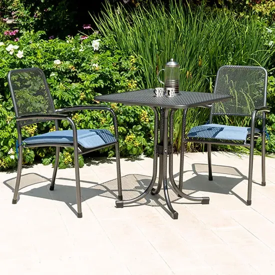 Prats Square Bistro Set with 2 Armchairs - Blue, Metal image