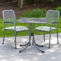 Prats Square Bistro Set with 2 Armchairs - Charcoal, Metal