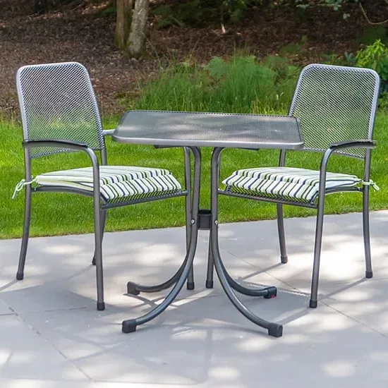 Prats Square Bistro Set with 2 Armchairs - Charcoal, Metal
