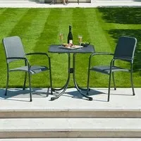 Prats Square Bistro Set with 2 Armchairs - Grey, Metal