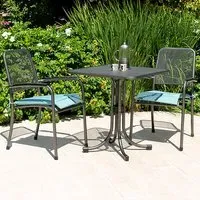 Prats Square Bistro Set with 2 Armchairs - Jade, Metal