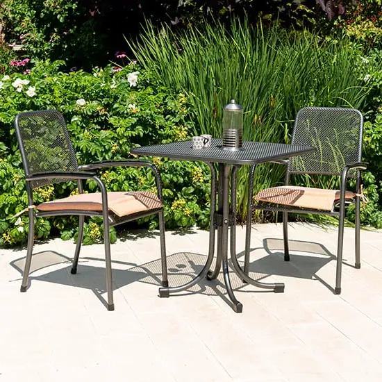Prats Square Bistro Set with 2 Armchairs - Ochre, Metal