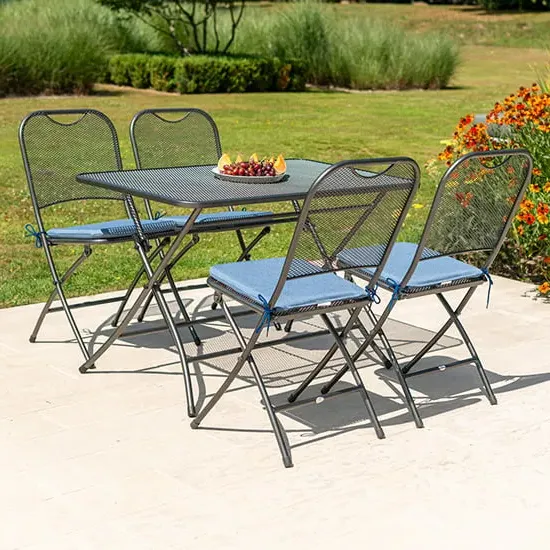 Prats Square Dining Set with Folding Chairs - Blue