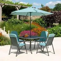 Prats Square Dining Set with Parasol - Jade, Metal