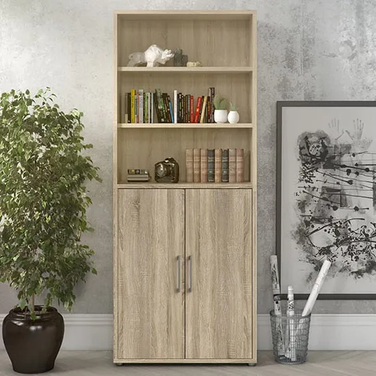 Prax 2 Door 5 Shelf Office Storage Cabinet - Oak