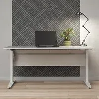 Prax Electric Computer Desk with Height Adjustment - White, MDF