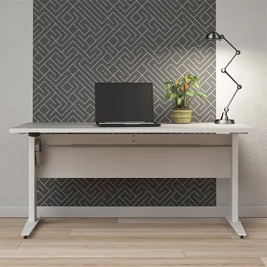 Prax Electric Computer Desk with Height Adjustment - White, MDF image