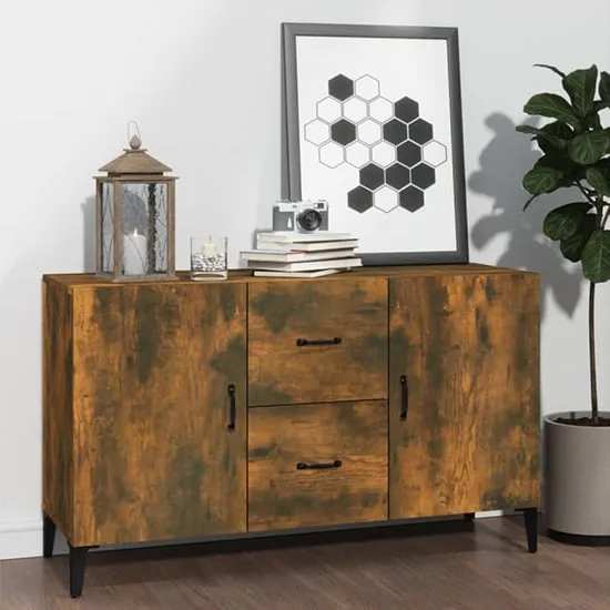 Precia Sideboard with 2 Doors & 2 Drawers - Smoked Oak, Engineered Wood product