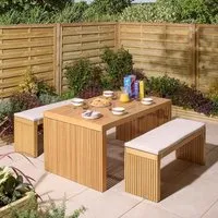 Prestige Garden Dining Table with 2 Benches & Cushions - Natural, Eucalyptus alternate view