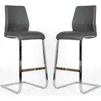 Prestina Bar Stools with Chrome Legs - Grey, PU Leather