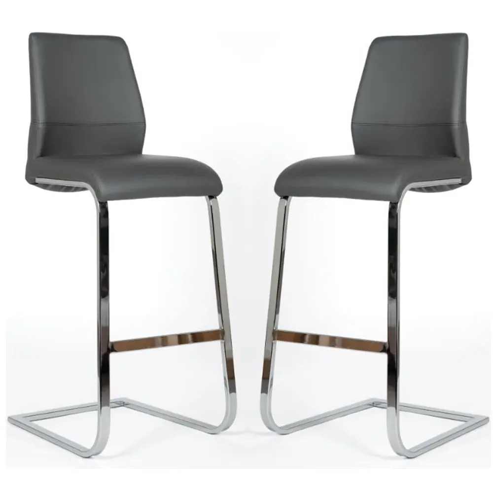 Prestina Bar Stools with Chrome Legs - Grey, PU Leather image