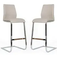 Prestina Bar Stools with Chrome Legs - Taupe, PU Leather