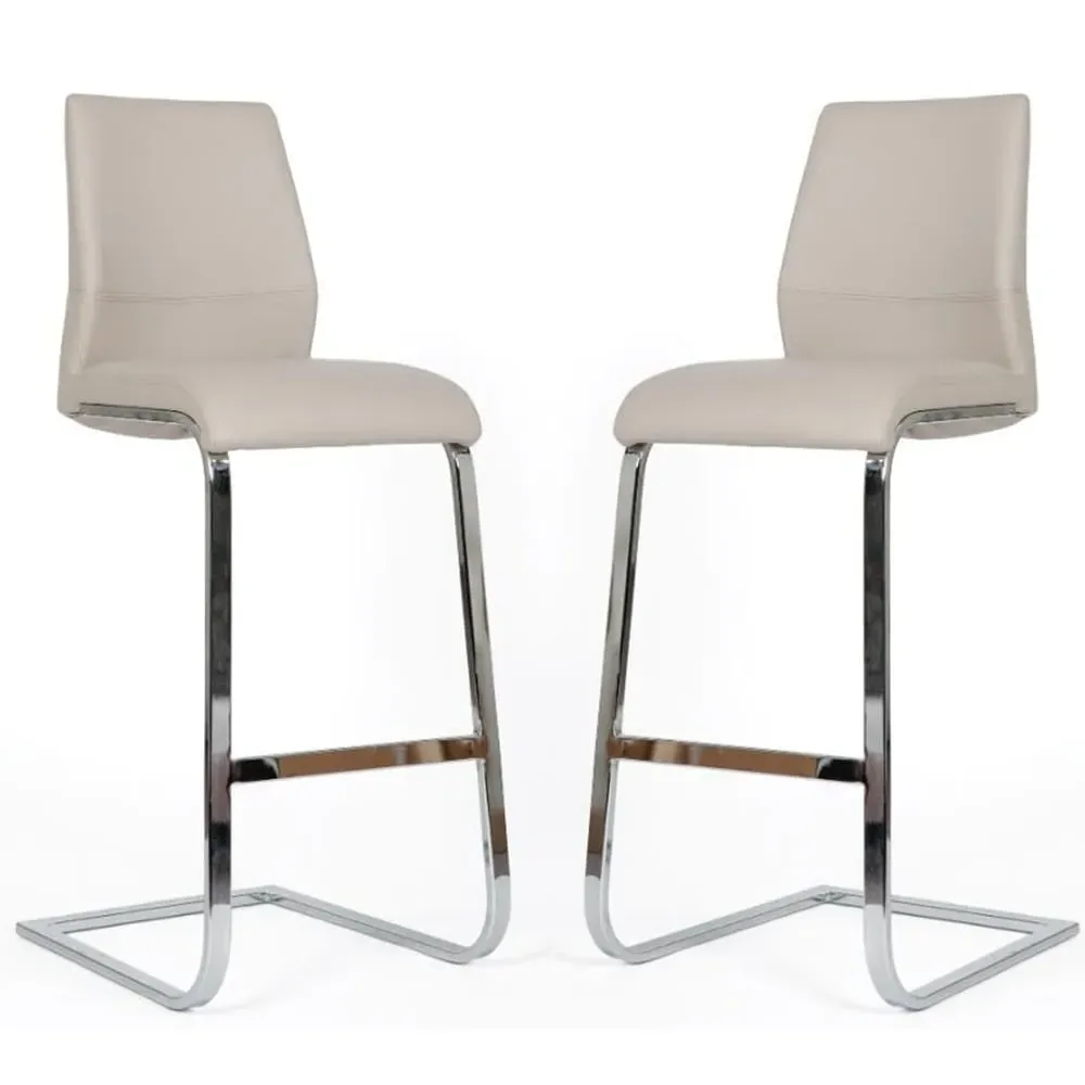 Prestina Bar Stools with Chrome Legs - Taupe, PU Leather