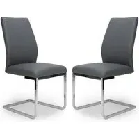 Prestina Dining Chairs with Chrome Legs - Grey, Faux Leather