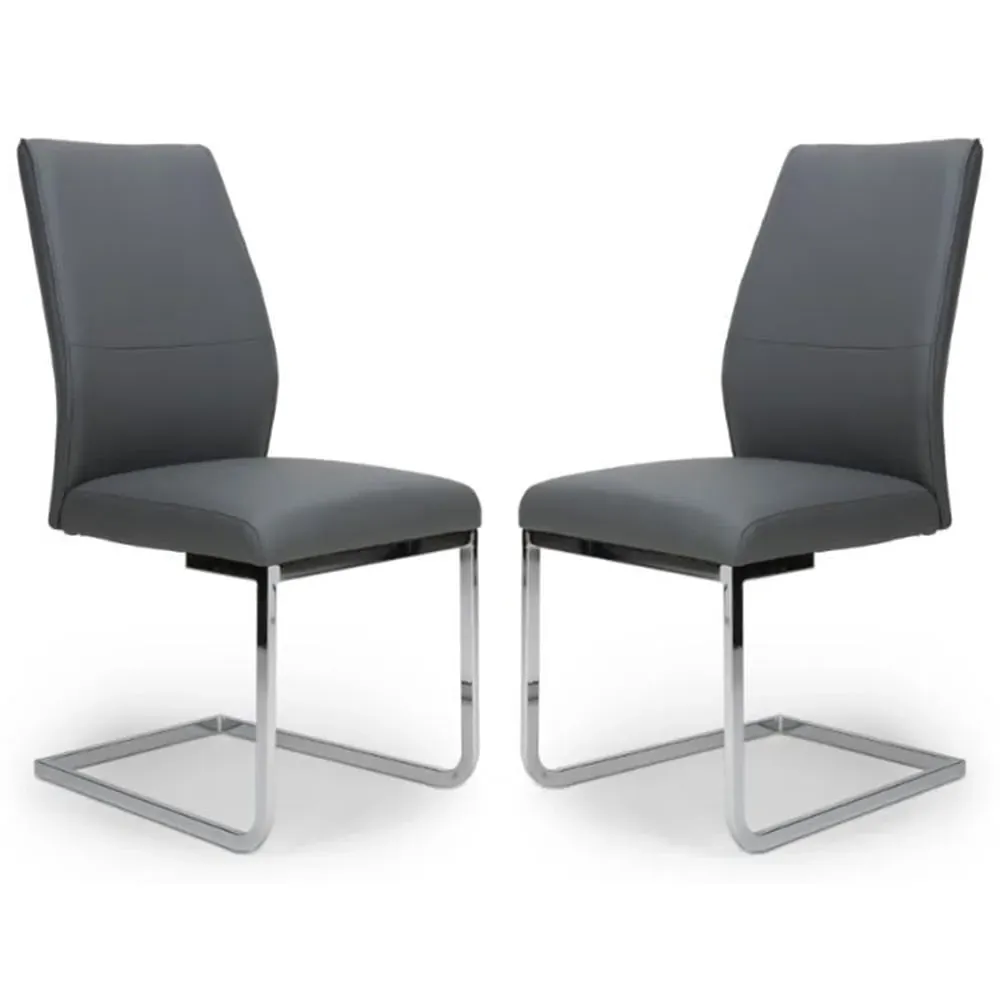 Prestina Dining Chairs with Chrome Legs - Grey, Faux Leather