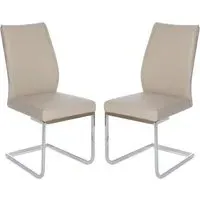 Prestina Dining Chairs with Chrome Legs - Taupe, Faux Leather