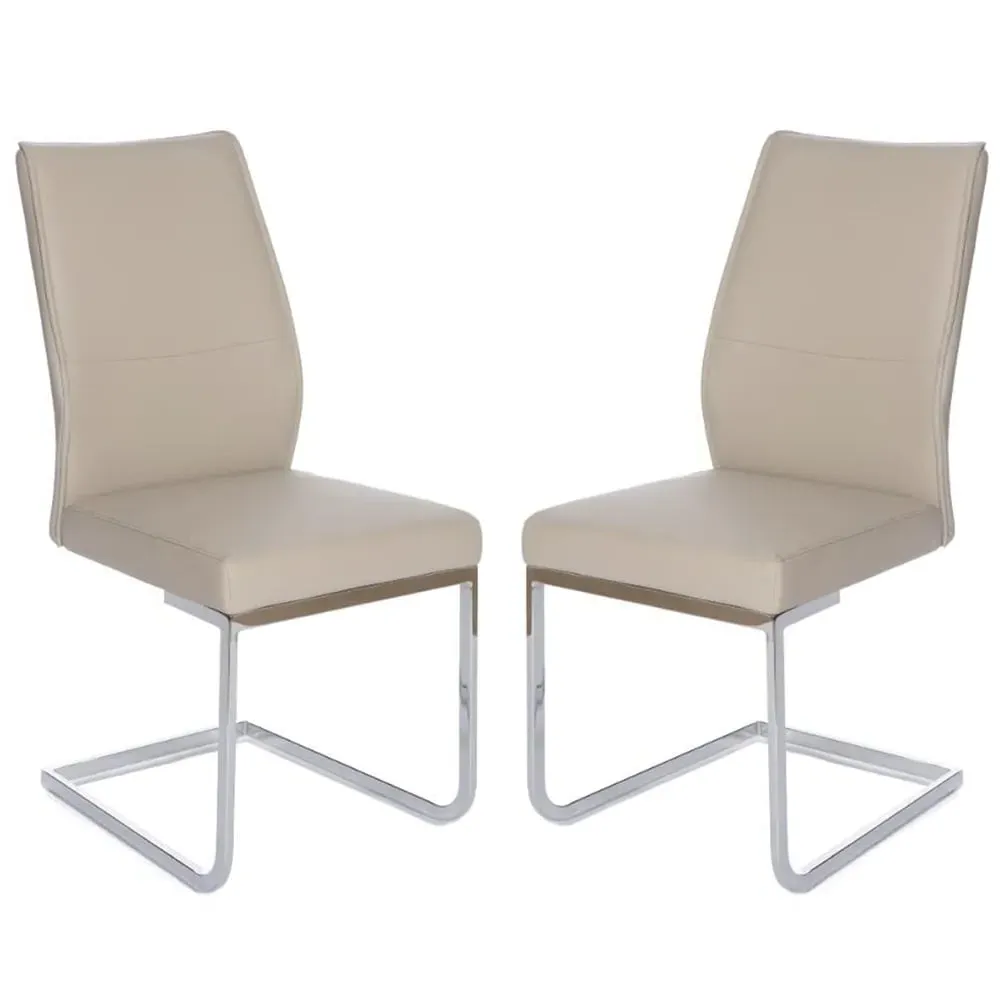 Prestina Dining Chairs with Chrome Legs - Taupe, Faux Leather image