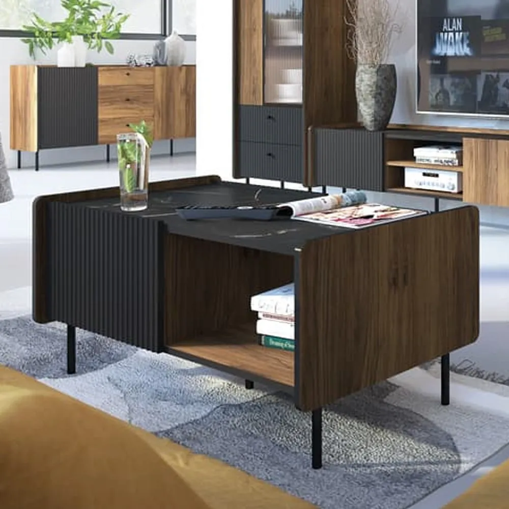 Preston Coffee Table with 2 Doors - Oak Walnut image