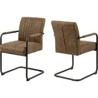 Preston Dining Chairs with Armrests - Light Brown, Fabric