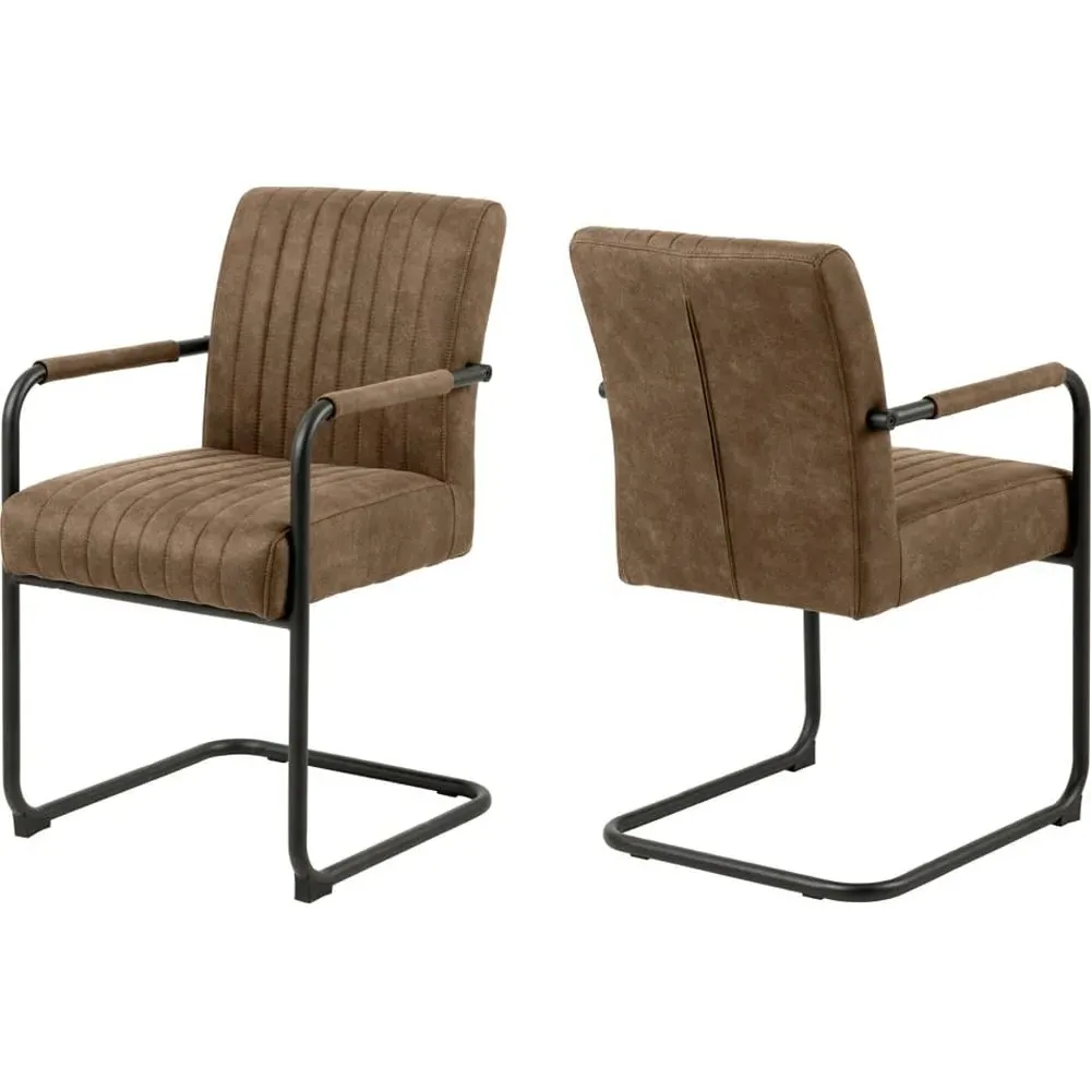 Preston Dining Chairs with Armrests - Light Brown, Fabric