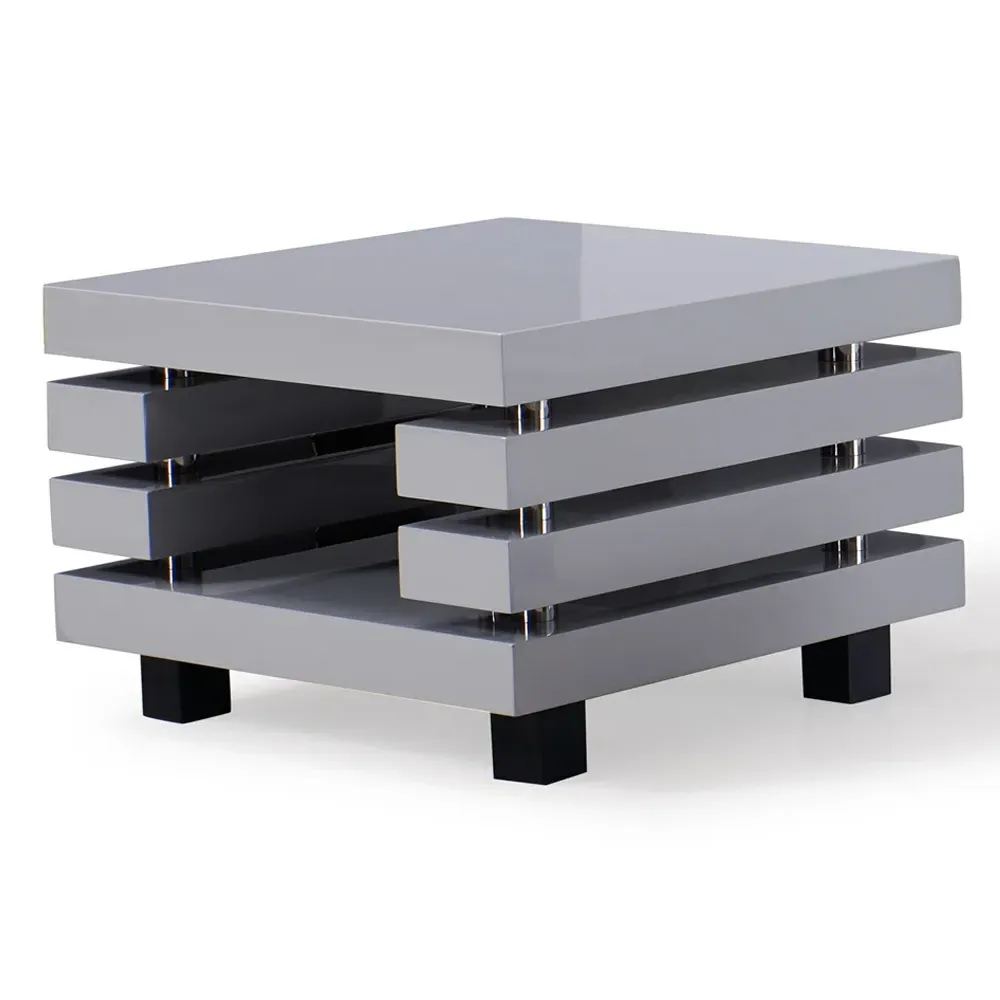 Preston Square Lamp Table - Light Grey, High Gloss