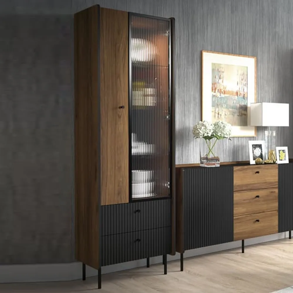 Preston Tall Display Cabinet with 2 Doors - Oak Walnut