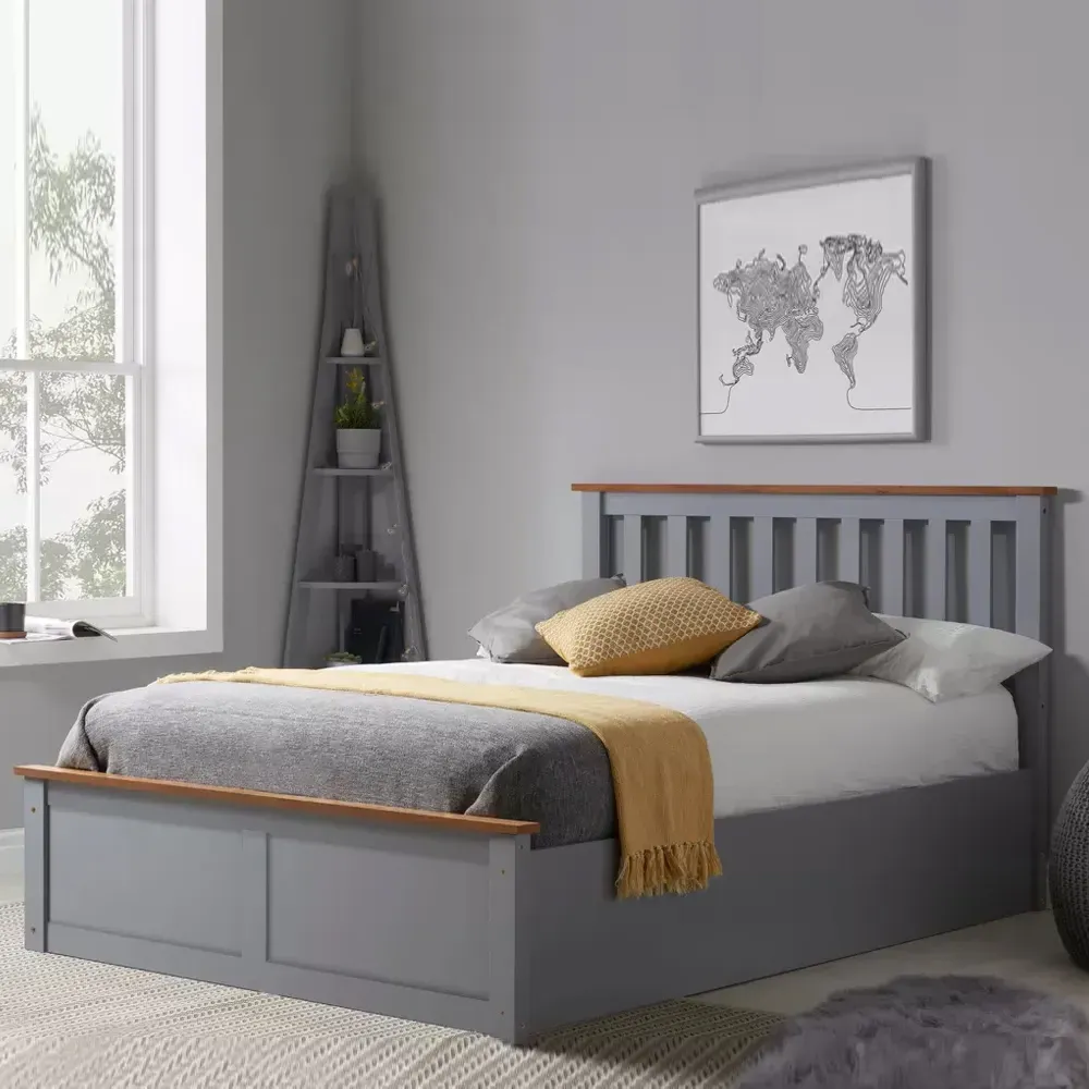 Preswick Double Ottoman Storage Bed - Pearl Grey, Solid Rubberwood product