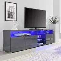 Prieto TV Stand Sideboard with LED Lights - Grey, High Gloss