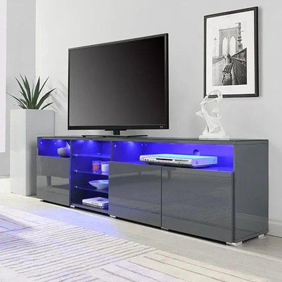 Prieto TV Stand Sideboard with LED Lights - Grey, High Gloss
