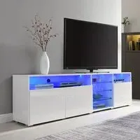 Prieto TV Stand Sideboard with LED Lights - White, High Gloss
