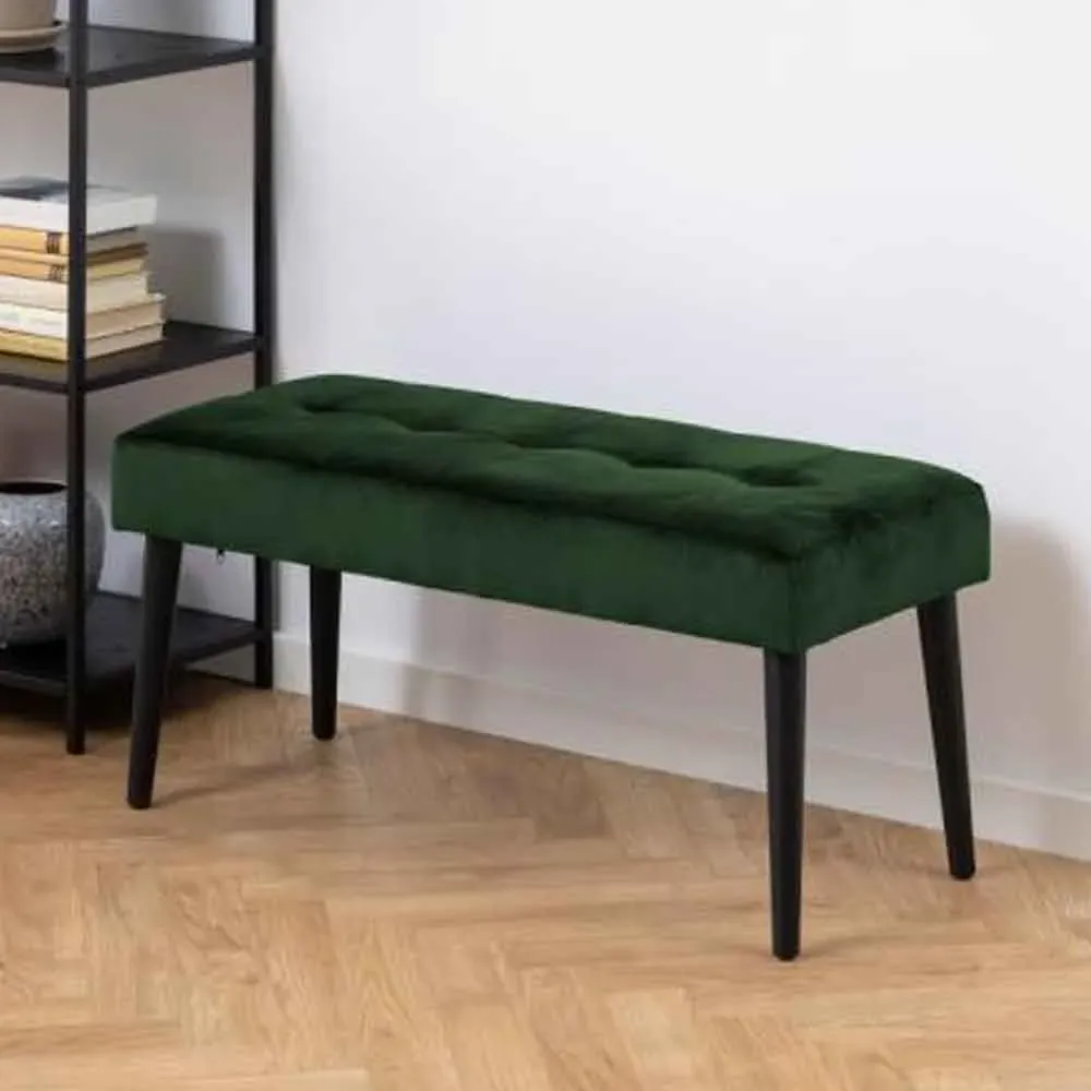 Primm Fabric Dining Bench with Black Legs - Forest Green product