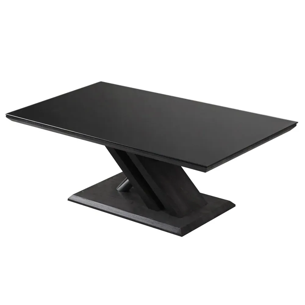 Prisca Coffee Table - Black Glass, Wood Chrome Base