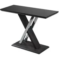 Prisca Console Table - Black Glass, Wood Chrome Base