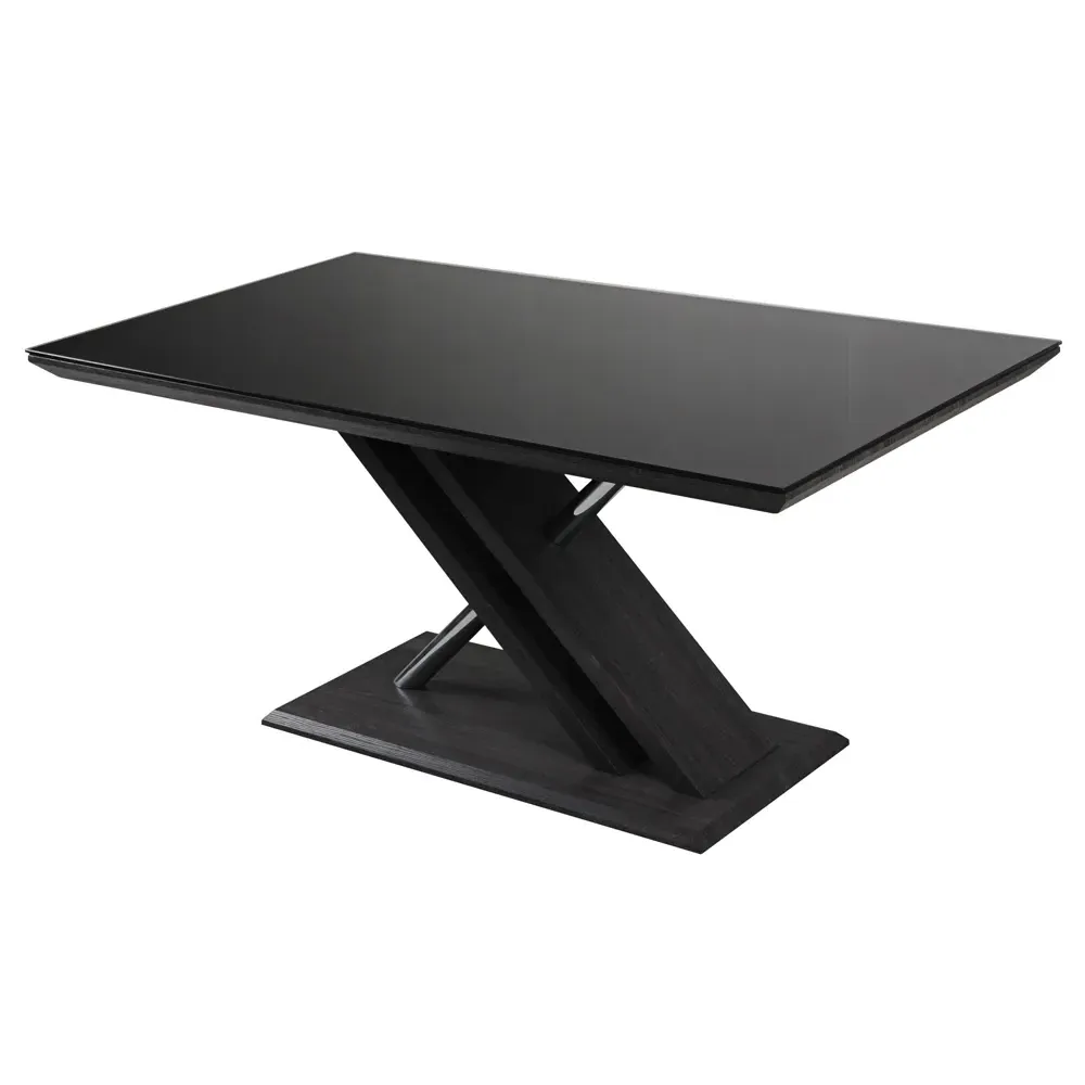 Prisca Dining Table - Black Glass, Wood Chrome Base
