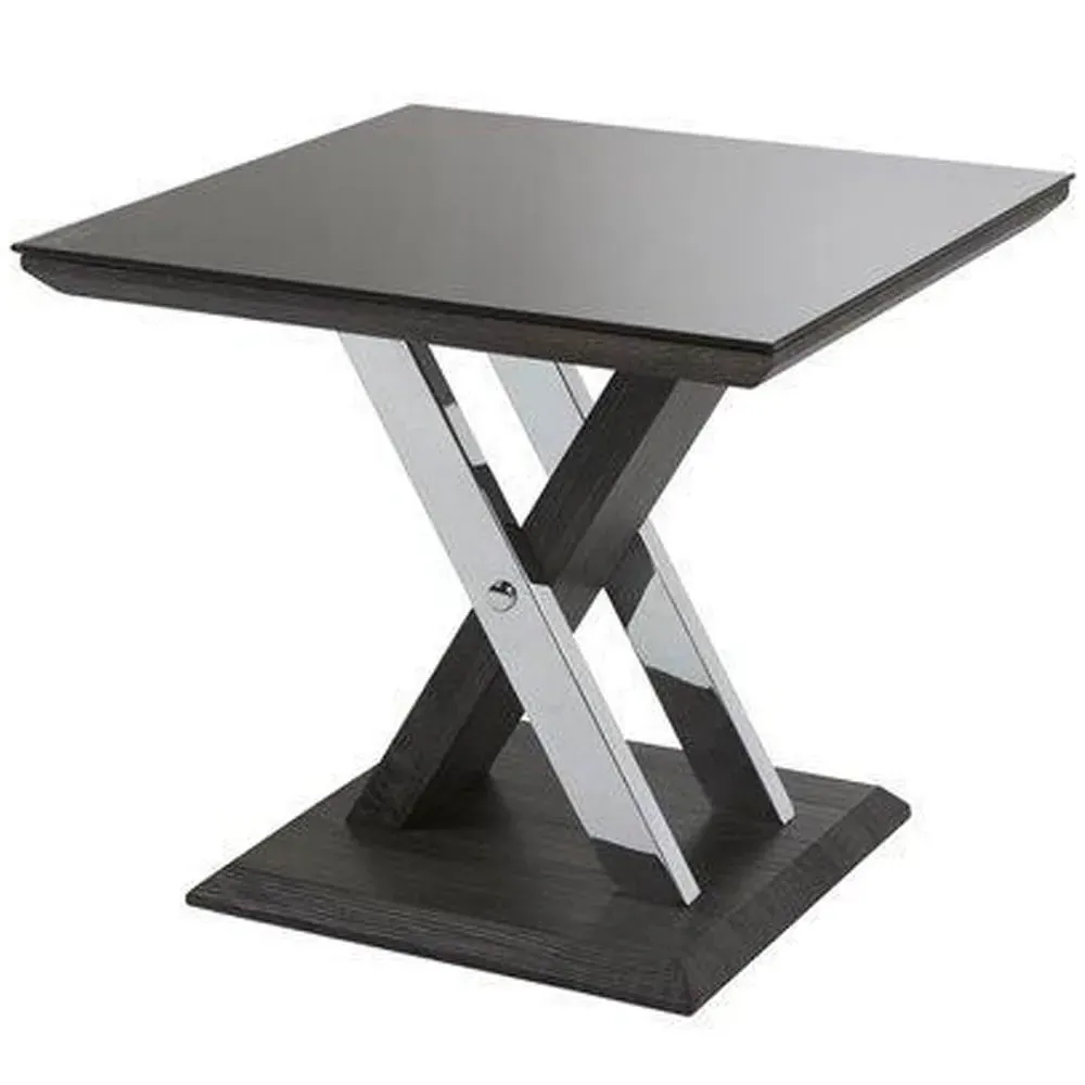 Prisca End Table - Black Glass, Wood Chrome Base image