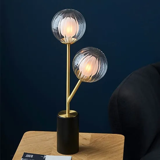 Provo 2 Light Table Lamp - Satin Brass, Ribbed Glass