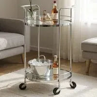 Pulaski 2-Tier Drinks Serving Trolley - Chrome, Mirrored Glass
