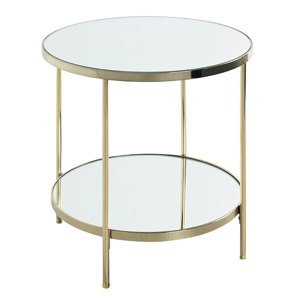 Pulaski Large Round End Table - Mirrored, Brass