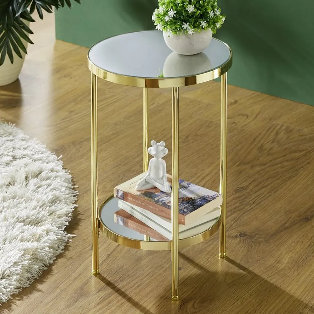 Pulaski Small Round End Table - Mirrored, Brass image