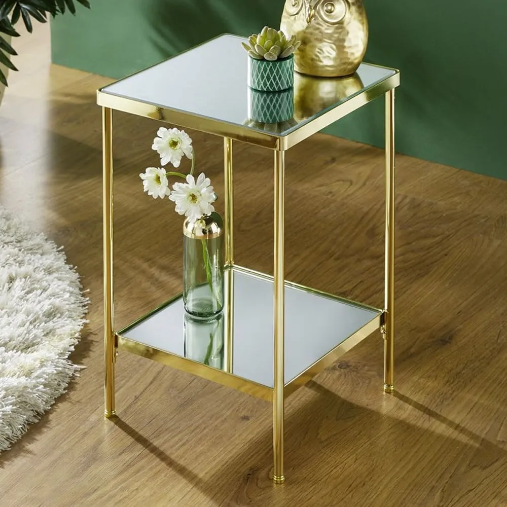 Pulaski Small Square End Table - Mirrored, Brass