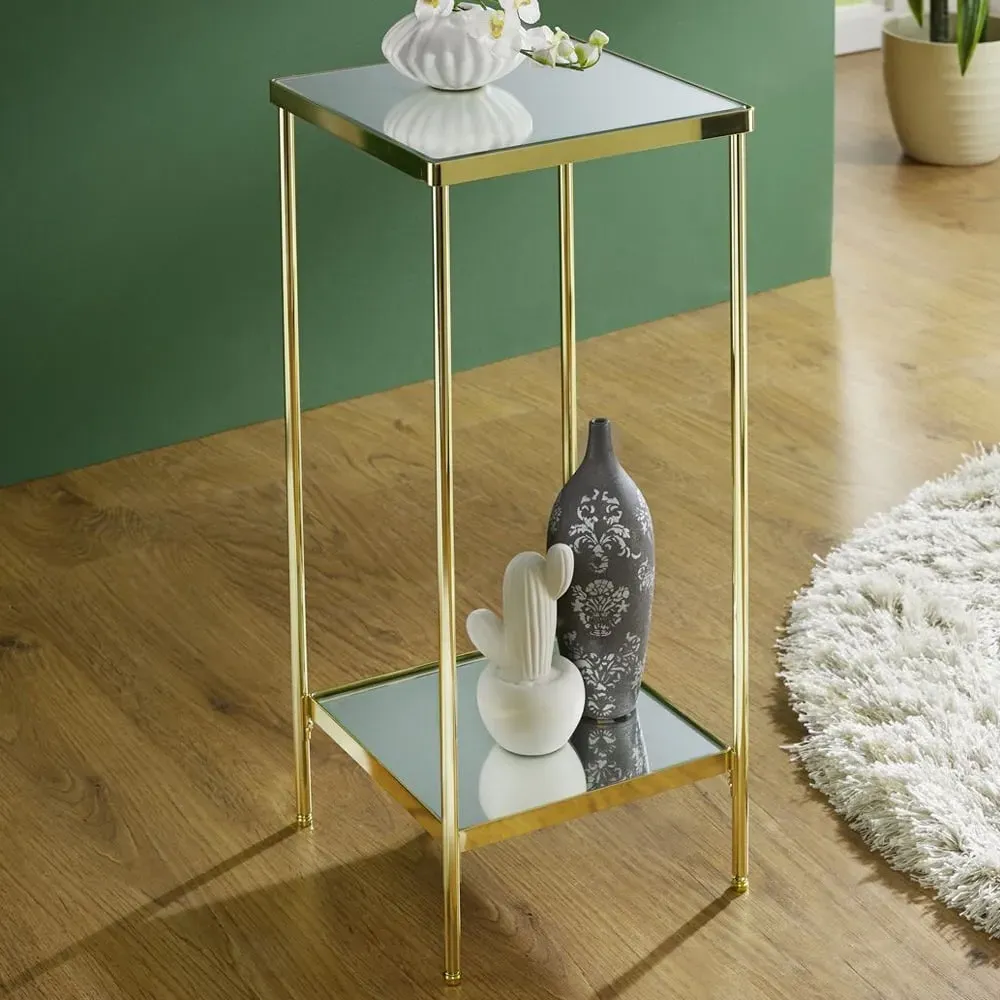 Pulaski Square Mirrored Flower Column - Brass